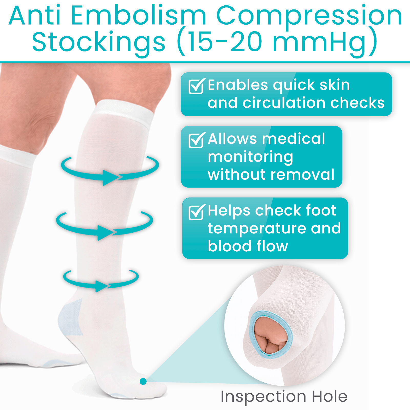 Knee High Anti Embolism Stockings 15-20mmHg