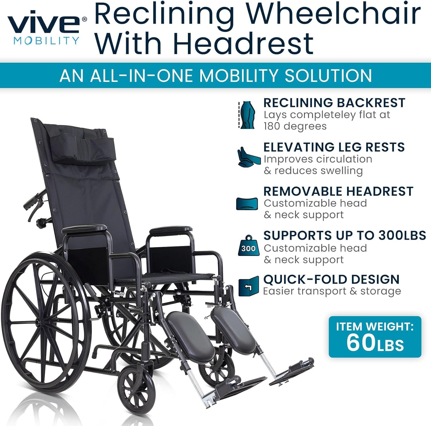 Reclining Wheelchair with Headrest