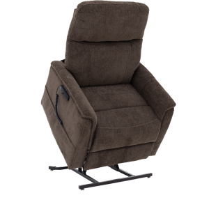Sitting Pretty Genesis LC-150S power lift recliner in Sophie Latte fabric shown in standing-assist position