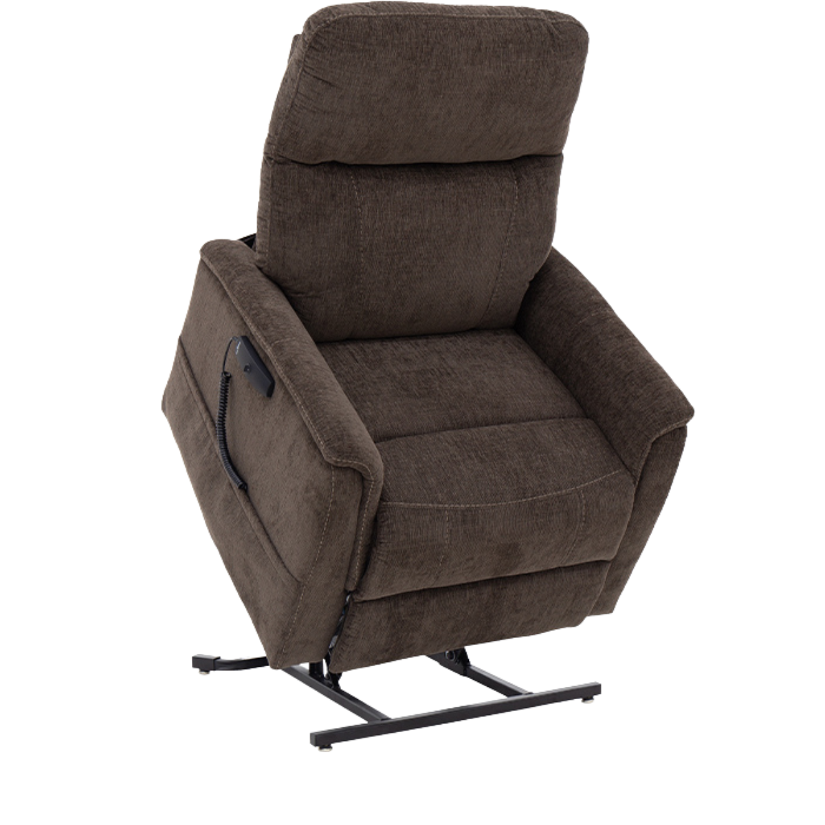 Sitting Pretty Genesis LC-150S power lift recliner in Sophie Latte fabric shown in standing-assist position