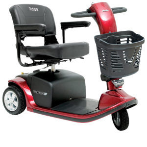Pride Mobility Victory 10 SC610 3-Wheel mobility scooter Candy Apple Red front view – Medical Equipment Sun City AZ