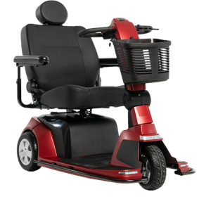 Pride Mobility Maxima SC901 3-Wheel mobility scooter Garnet Red front view – Medical Equipment Sun City AZ