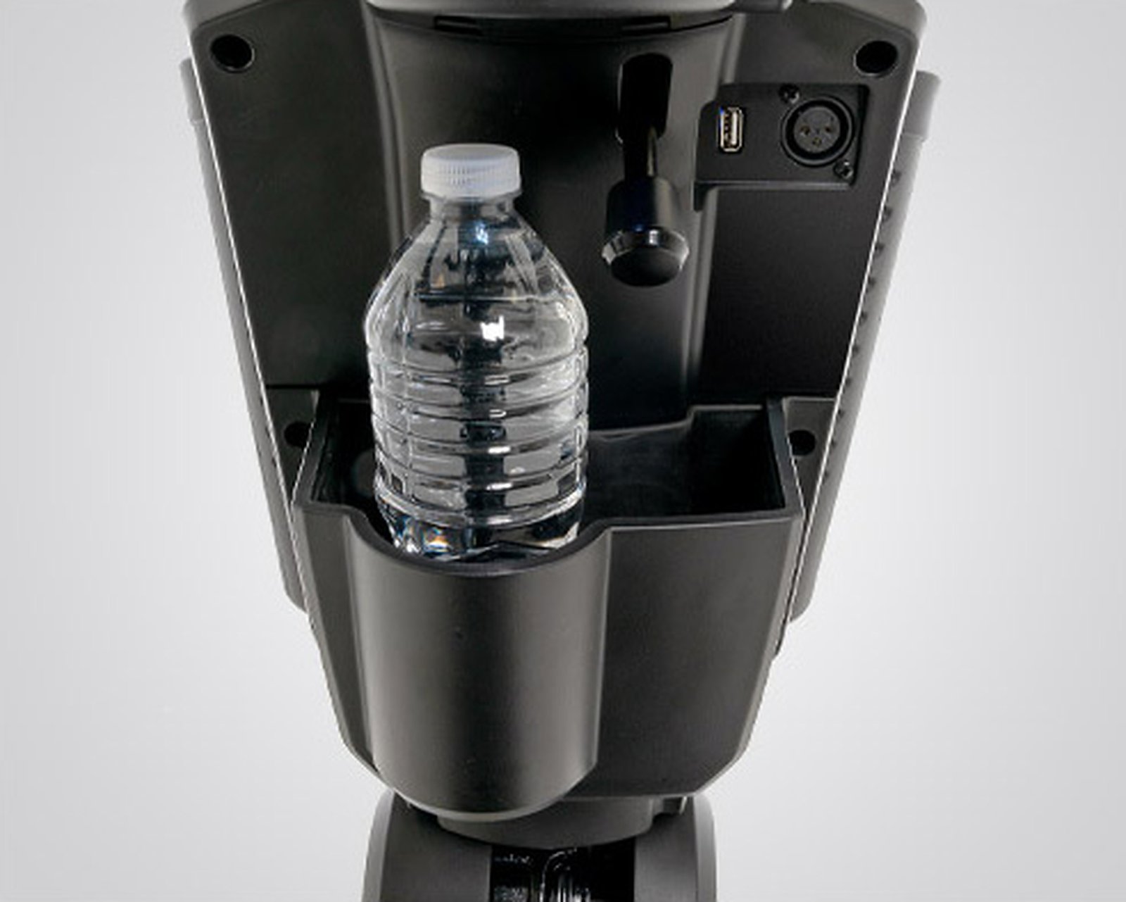 Pride Zero Turn 10 S710ZT tiller storage compartment with built-in cup holder and USB charging port