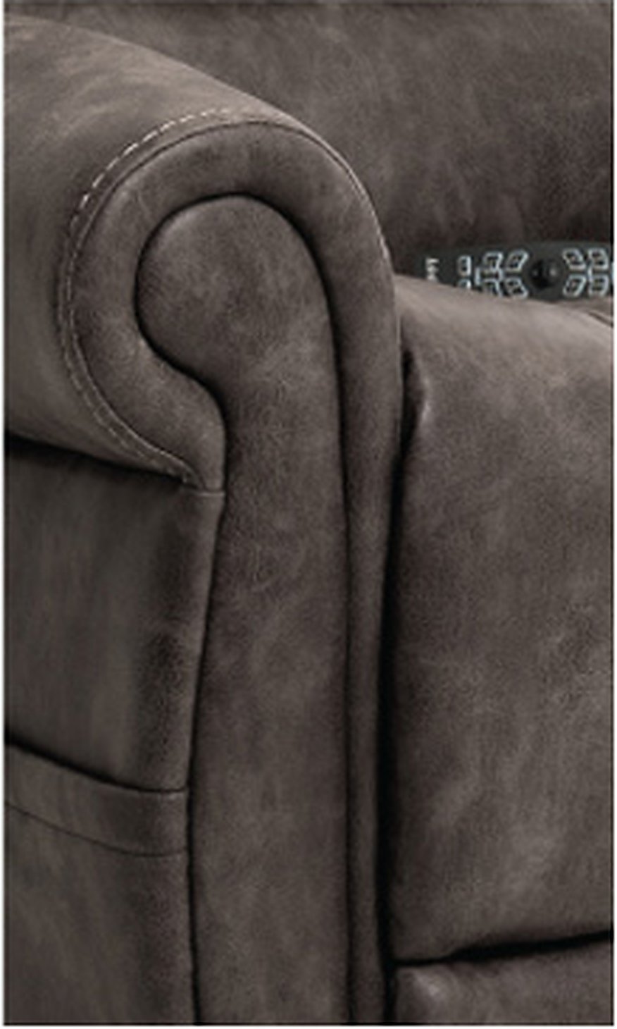 Close-up of VivaLift Tranquil 2 PLR-935 padded armrest and upholstery detail