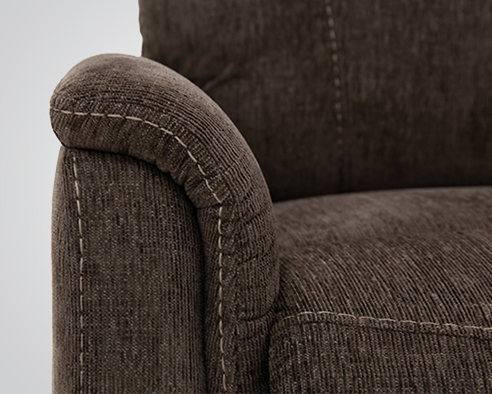 Close-up of Sitting Pretty Genesis LC-150S Sophie Latte fabric armrest and stitching detail