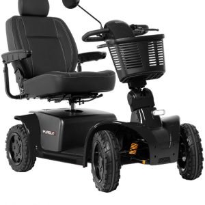 Pride Mobility Pursuit 2 SC7132 50Ah 4-wheel mobility scooter in black with front basket and high-back seat