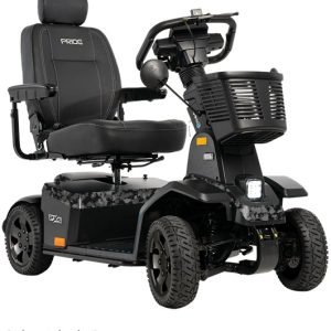 Pride Mobility PX4 SC134 500 lb capacity 4-wheel mobility scooter in Black Camo with front basket and high-back seat
