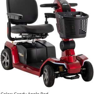 Pride Mobility Zero Turn 10 S710ZT 4-wheel mobility scooter in Candy Apple Red with front basket